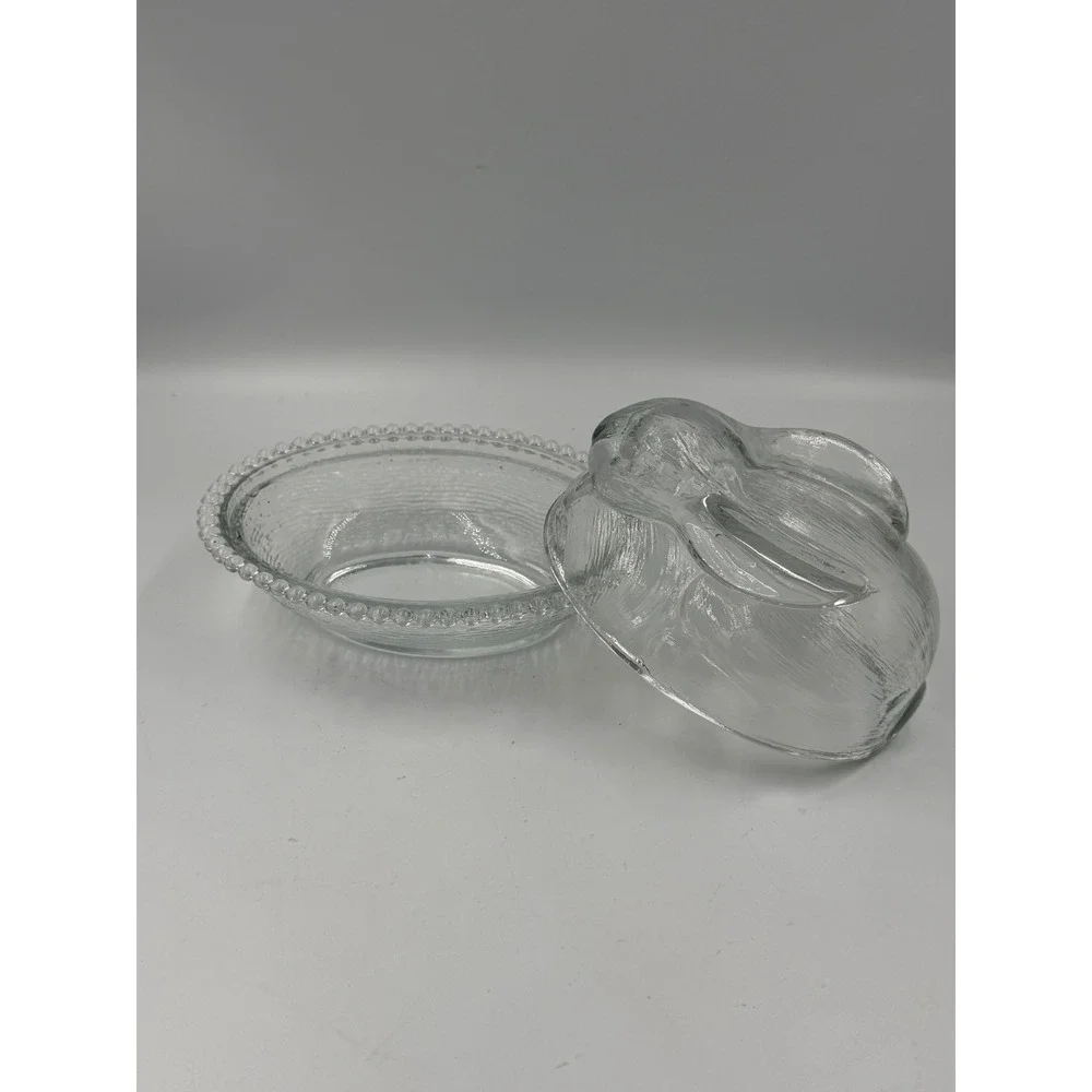 Vintage Clear Glass Rabbit Covered Dish - Indiana Glass Bunny on Nest 7
